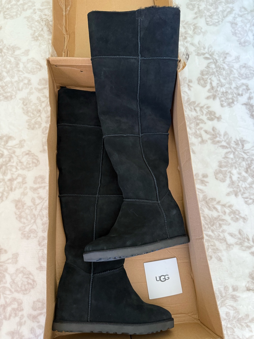 NEW UGG CLASSIC FEMME OTK OVER-THE-KNEE BLACK SUEDE WEDGE BOOTS